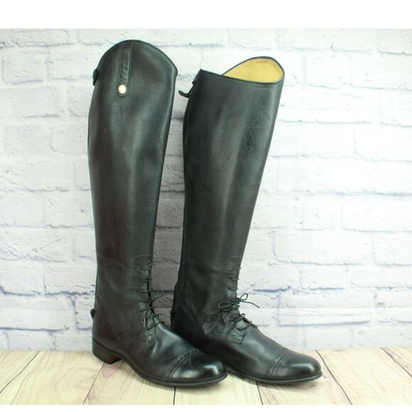 *Unbranded Black Leather Pull On Back Zip Knee High Riding Boots Size 10.5 - Picture 3 of 9